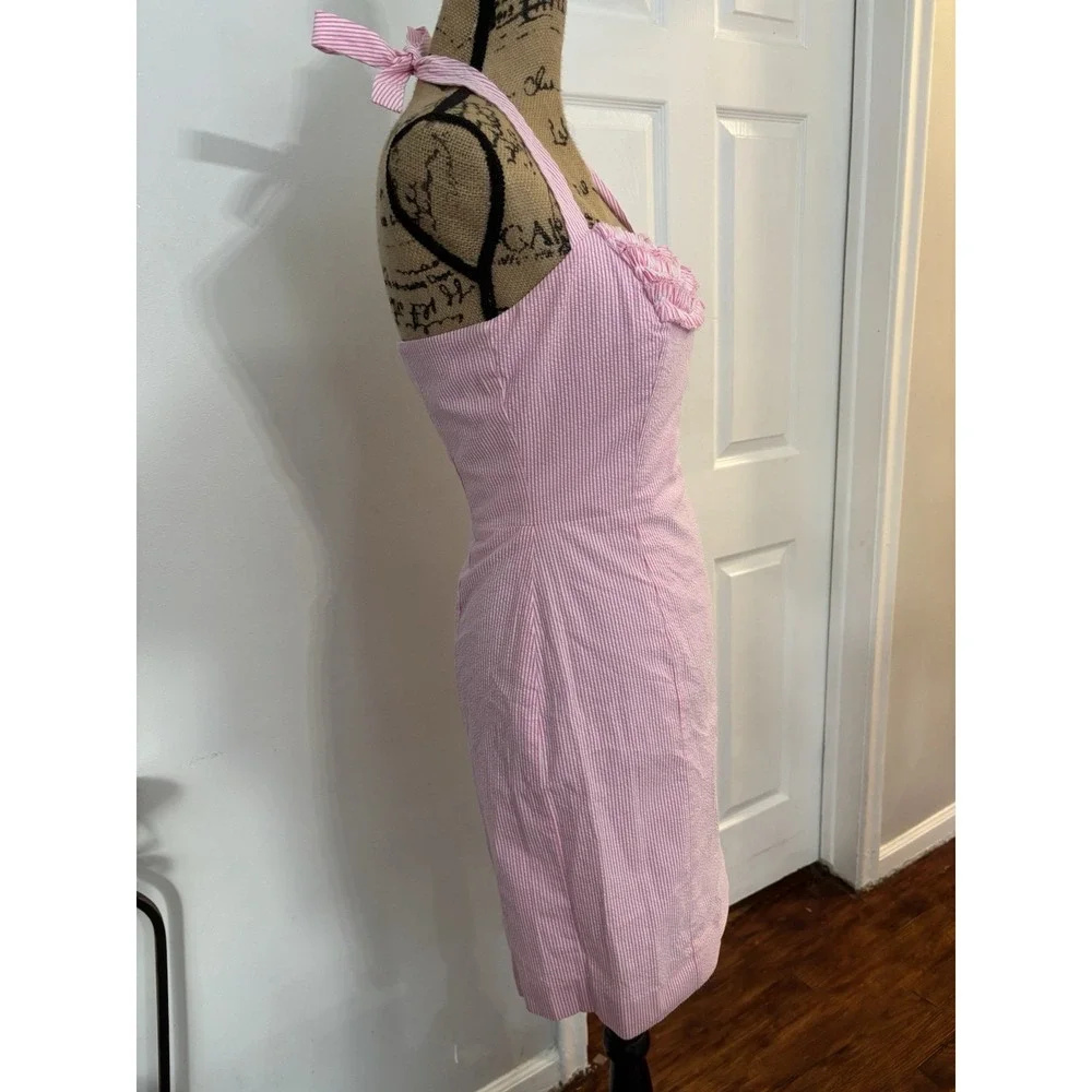 Lilly Pulitzer Pink Gingham Halter Dress Fitted Summer Cotton Size 4 - Picture 5 of 10